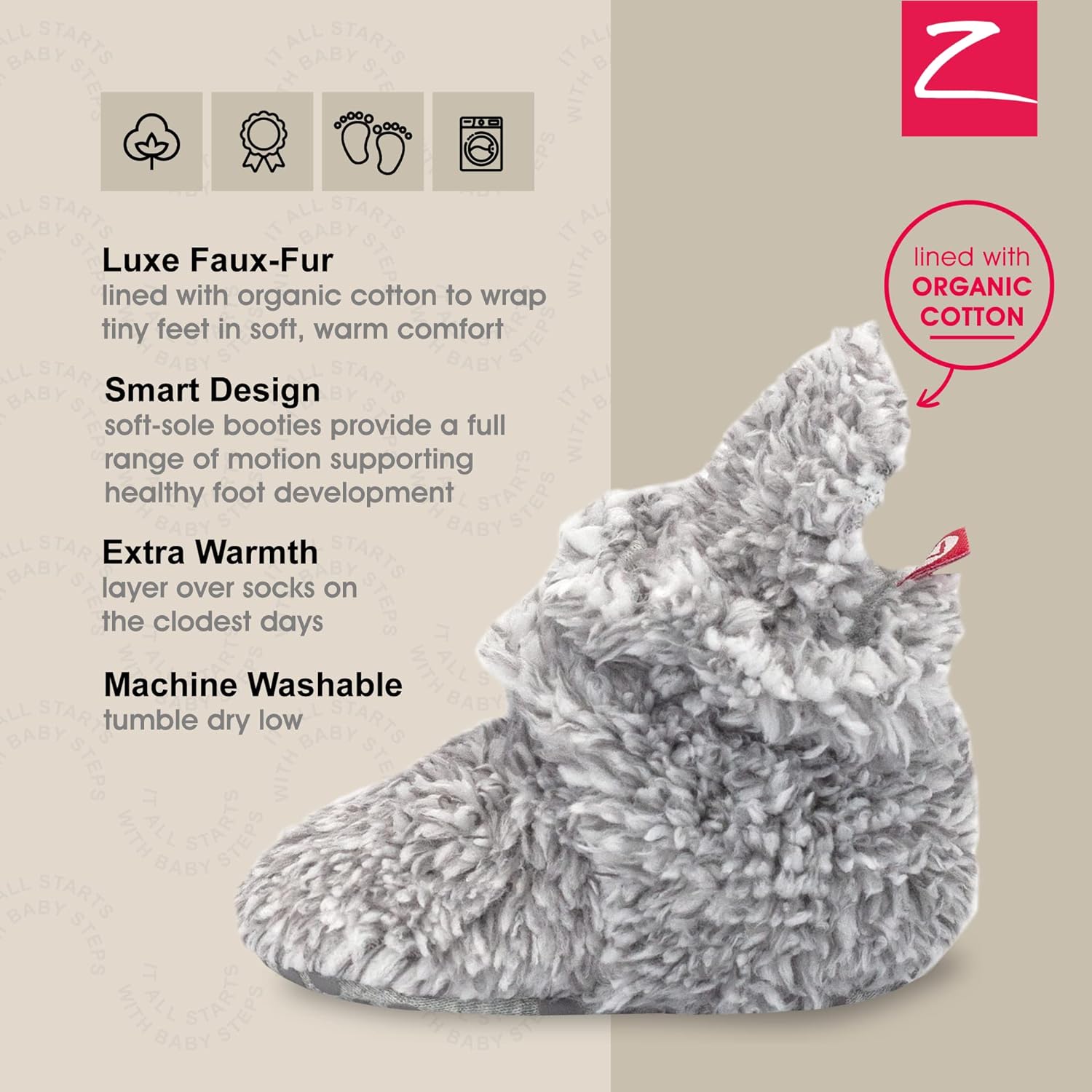 Zutano Unisex Furry Baby Booties with Grippers, Organic Cotton Lining, Baby Registry Must Haves - Image 4